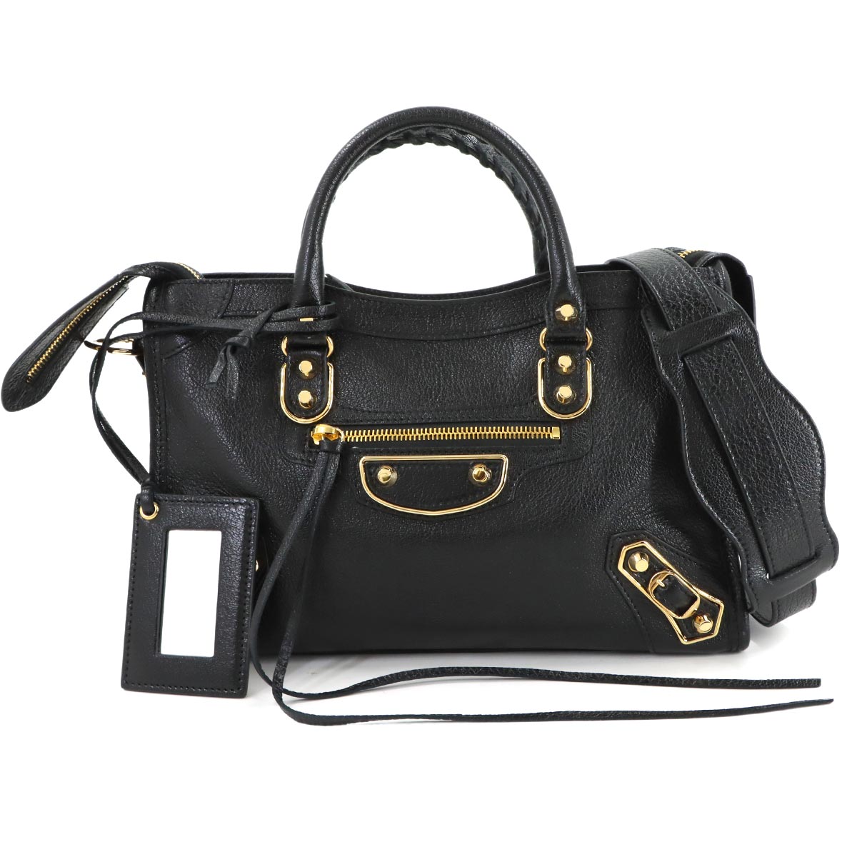 Metallic Edge City Hand Shoulder Bag Leather Black 432831