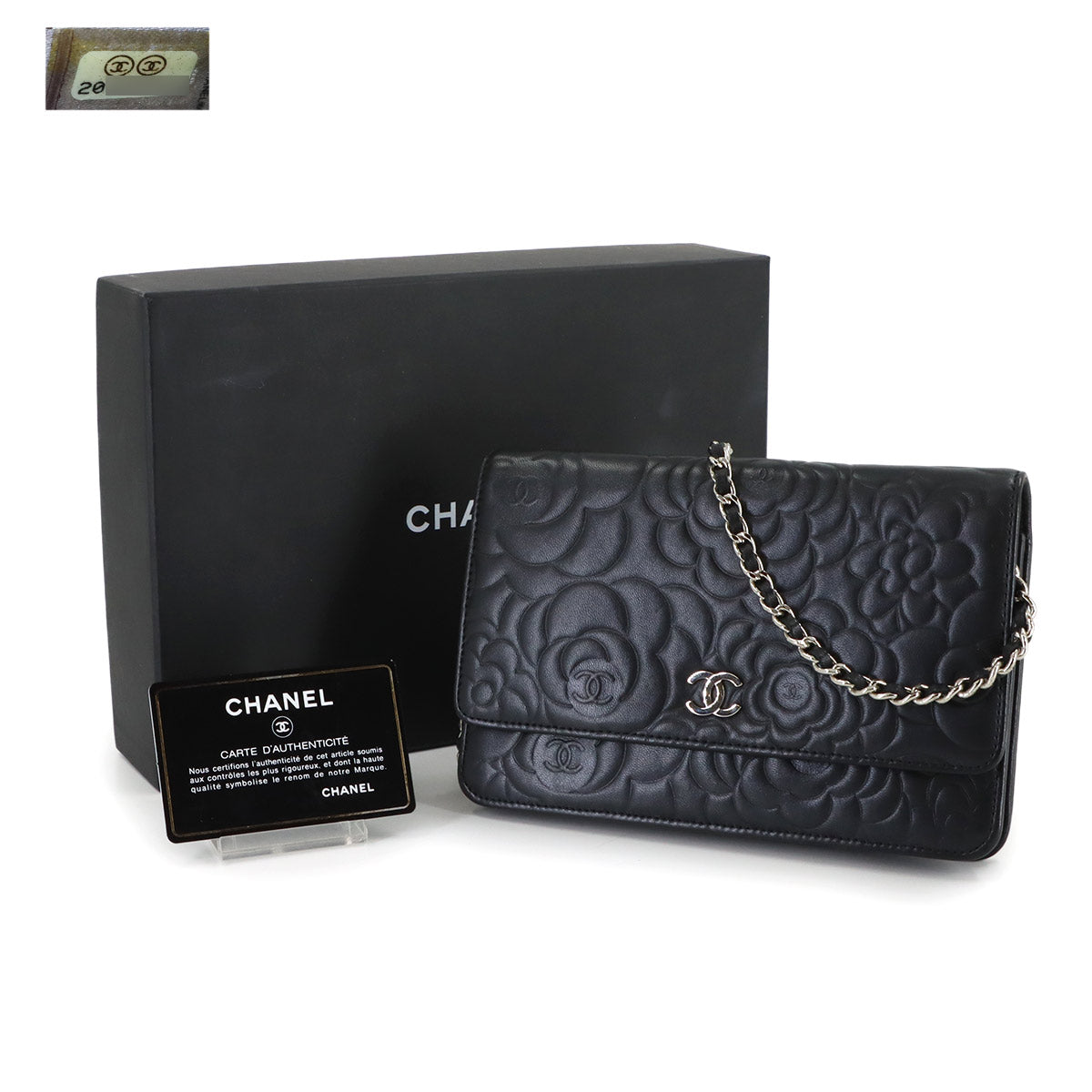 Camellia Chain Wallet Leather Black A47421 Purse CC Logos