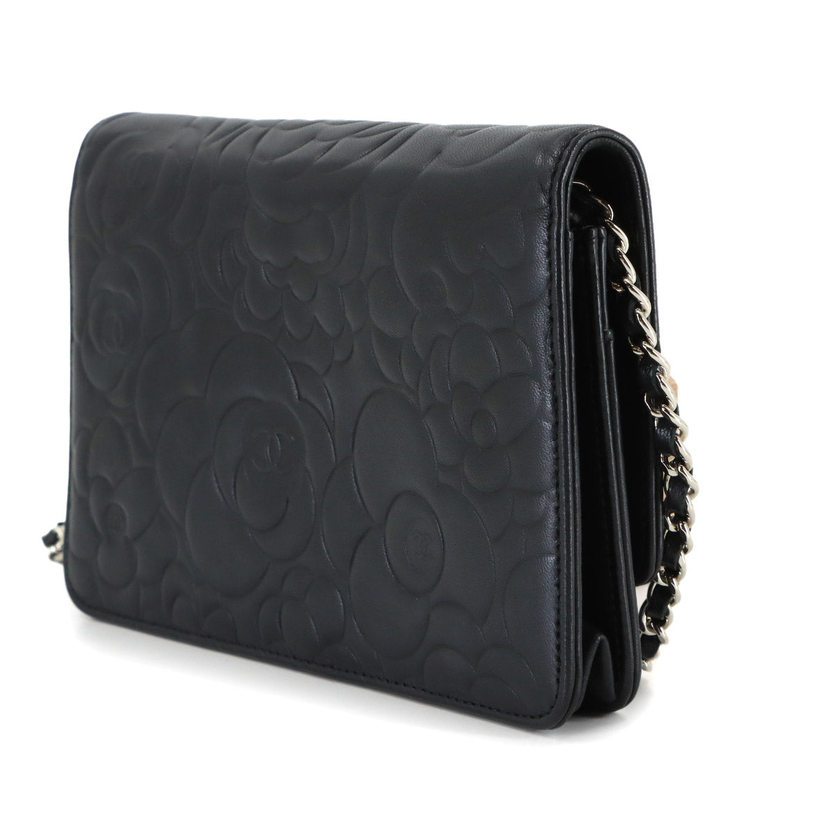 Camellia Chain Wallet Leather Black A47421 Purse CC Logos