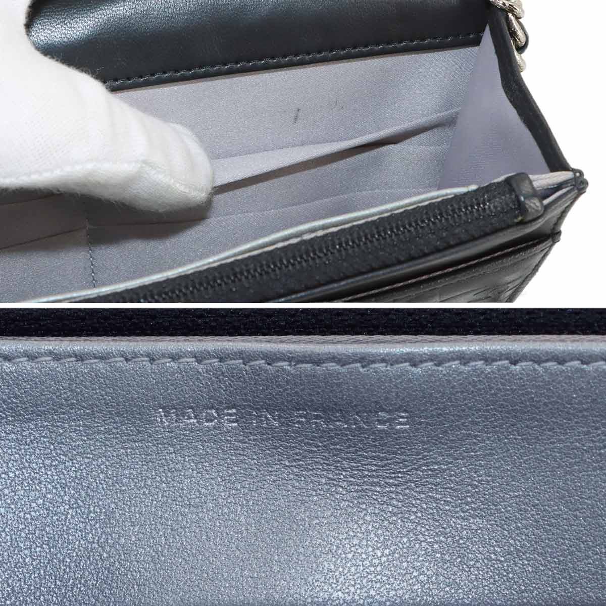 Camellia Chain Wallet Leather Black A47421 Purse CC Logos