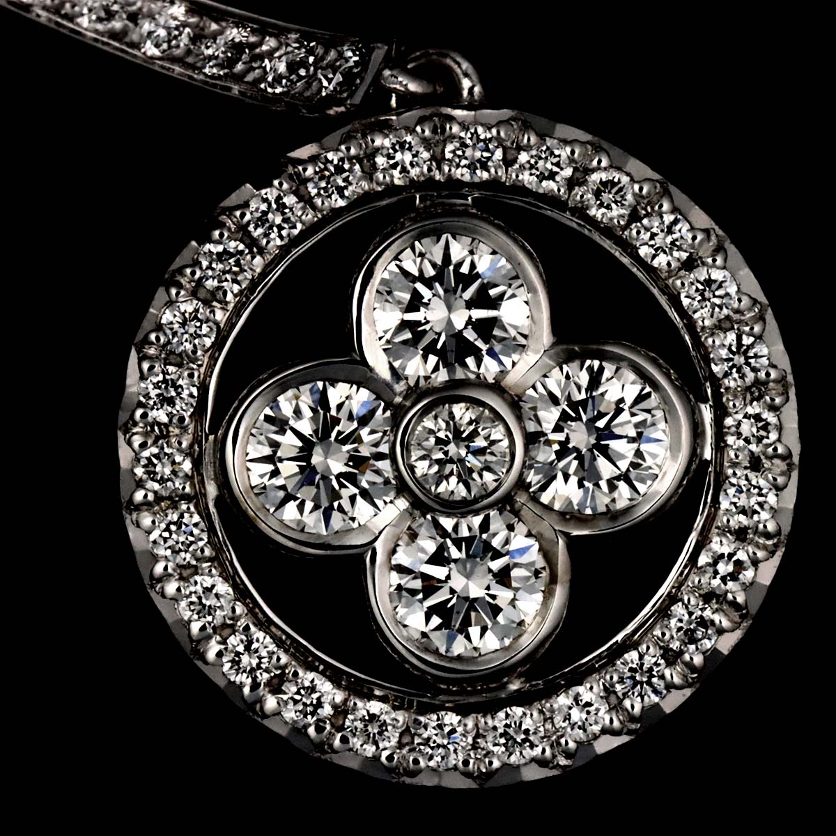 Diamond Flower Earrings Pierced 18K WG 750