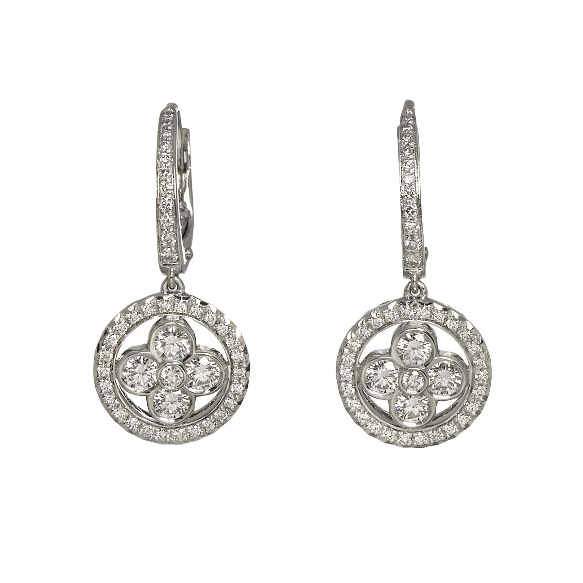 Diamond Flower Earrings Pierced 18K WG 750