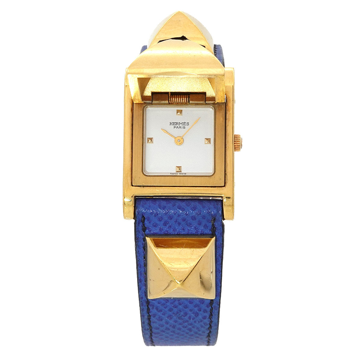 Medor Vintage pyramid Gold studs Quartz White Dial Ladies