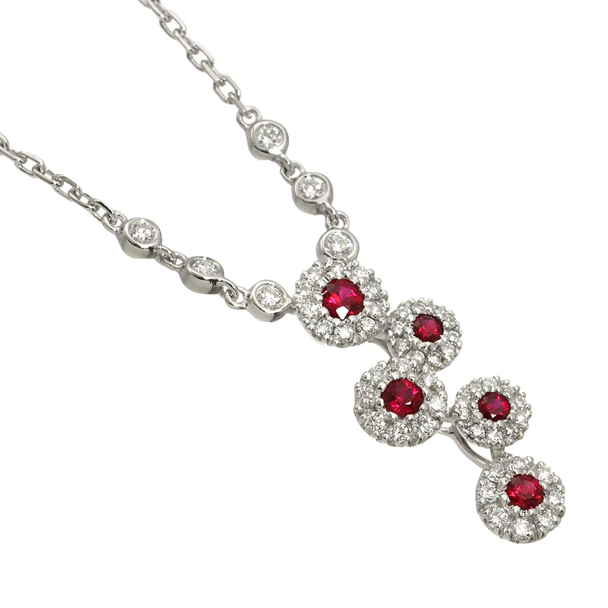 Ruby 0.38ct Diamond 0.49ct Necklace 18K WG White Gold 750