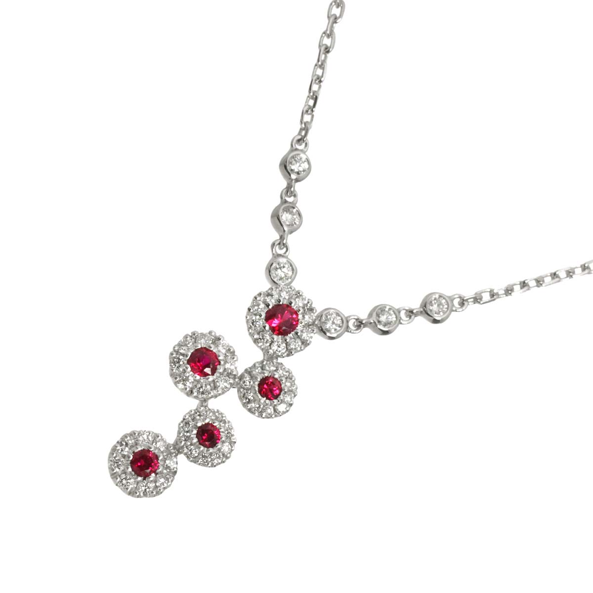 Ruby 0.38ct Diamond 0.49ct Necklace 18K WG White Gold 750