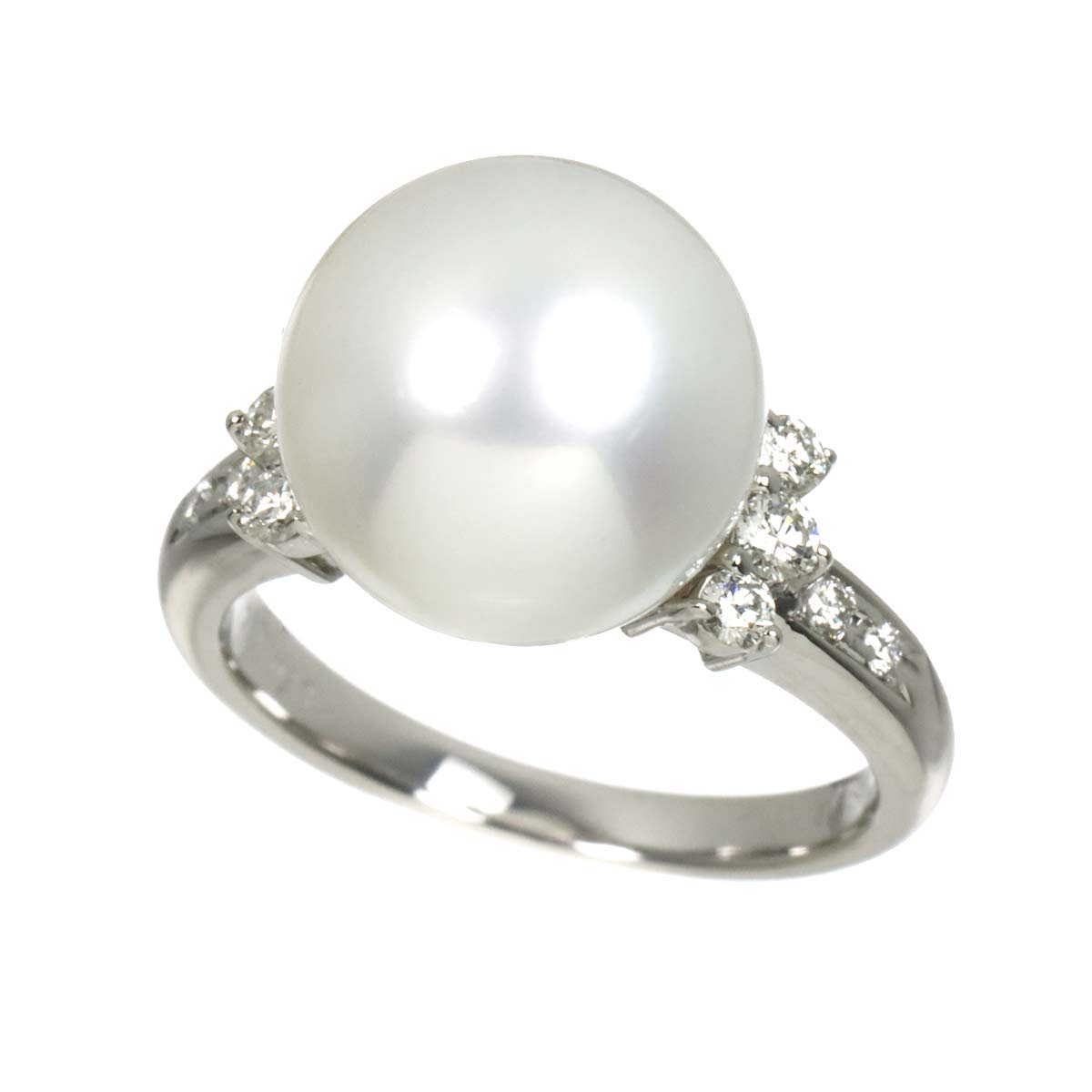 South Sea Pearl 11.6mm Diamond 0.23ct Ring 18K WG 750 5.25(US)