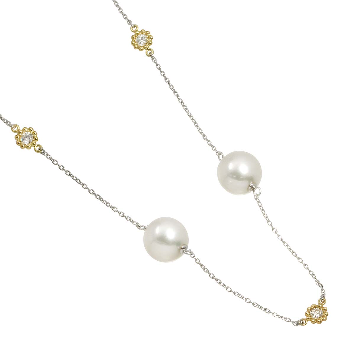 Pearl 8.8mm-8.5mm Diamond 0.50ct Necklace 18K YG 750 Pt