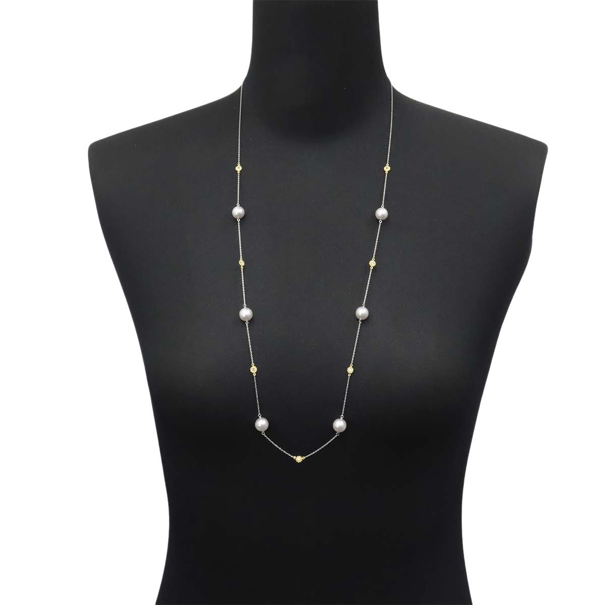 Pearl 8.8mm-8.5mm Diamond 0.50ct Necklace 18K YG 750 Pt