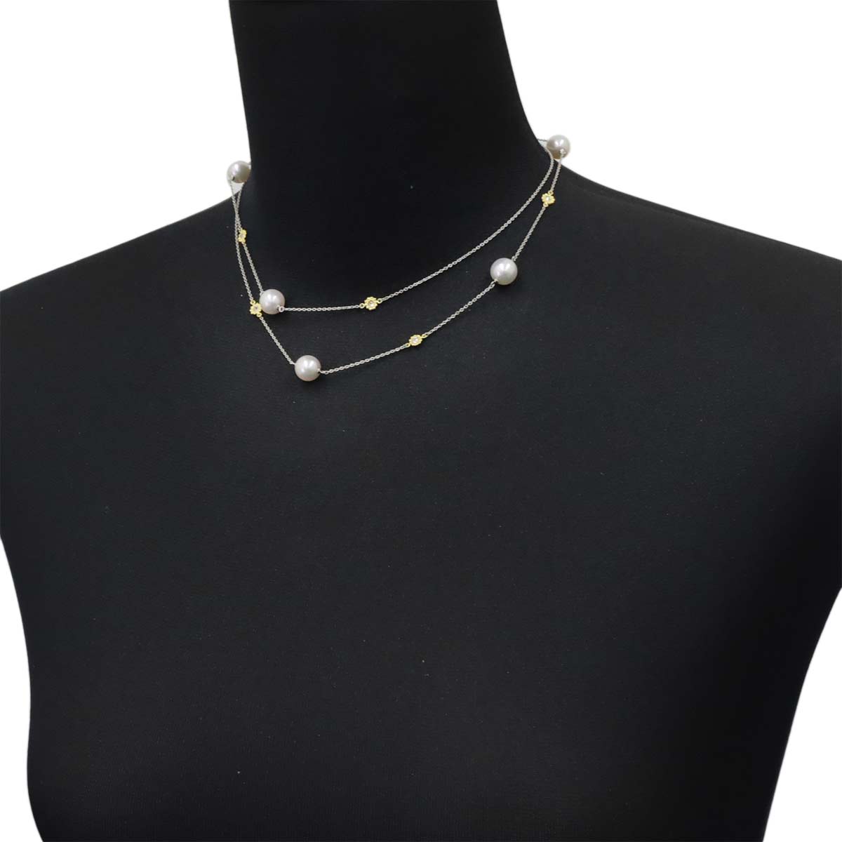 Pearl 8.8mm-8.5mm Diamond 0.50ct Necklace 18K YG 750 Pt