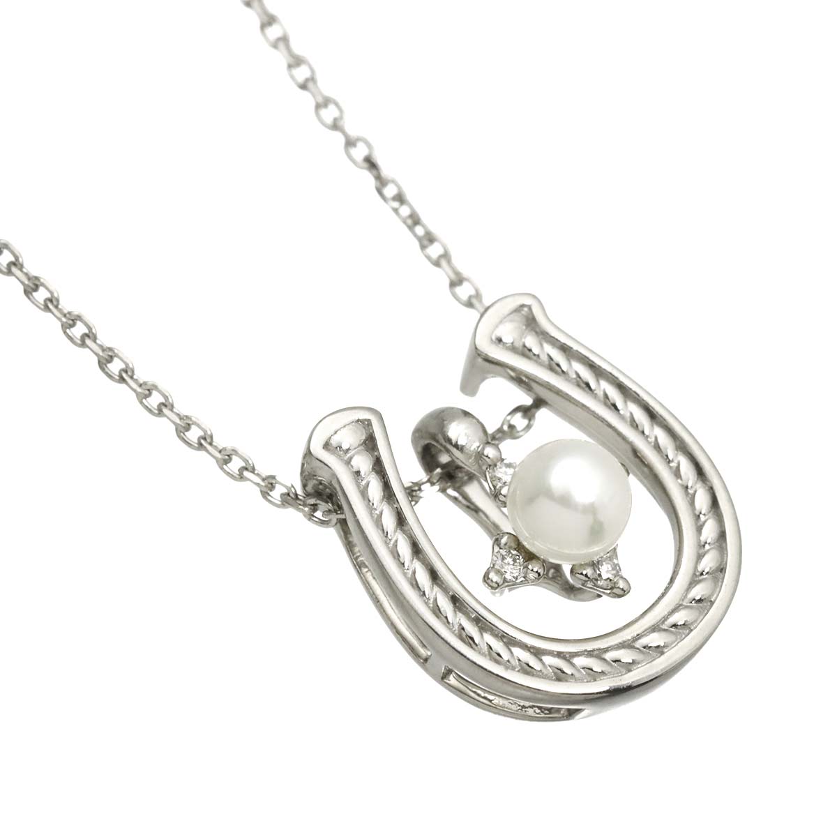 Baby Pearl Diamond 0.01ct Necklace Pt