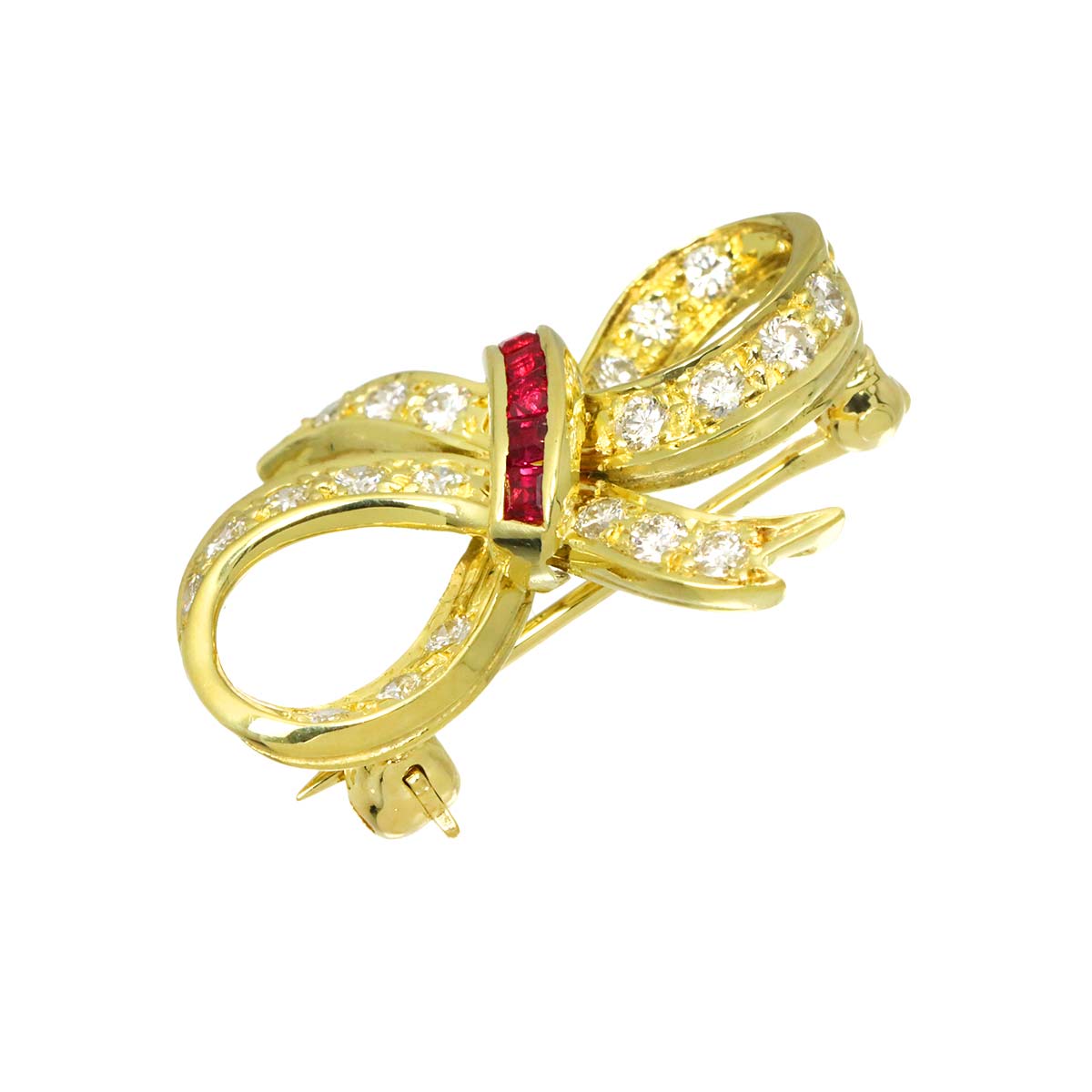 Diamond Ruby Brooch 18K Yellow Gold 750