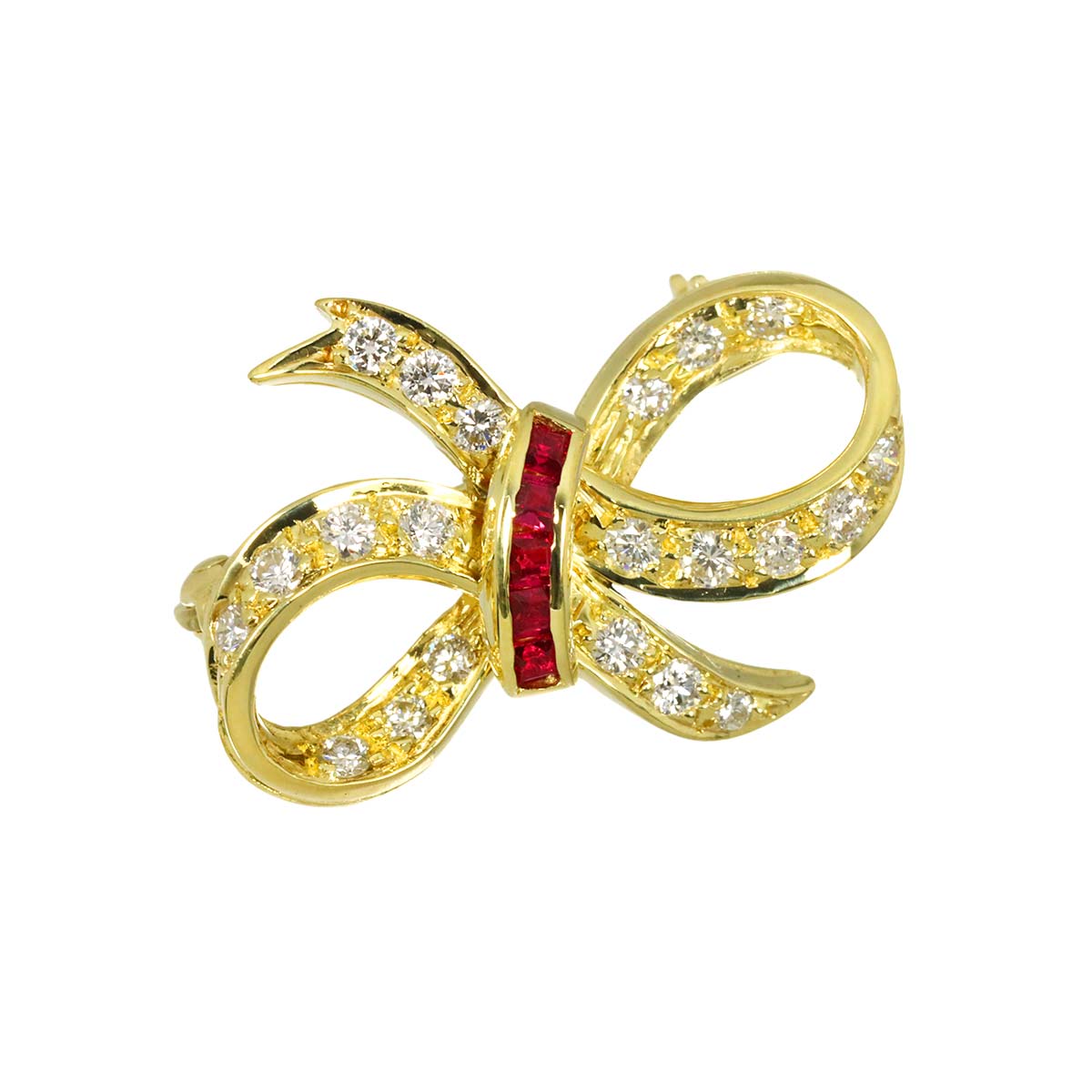 Diamond Ruby Brooch 18K Yellow Gold 750