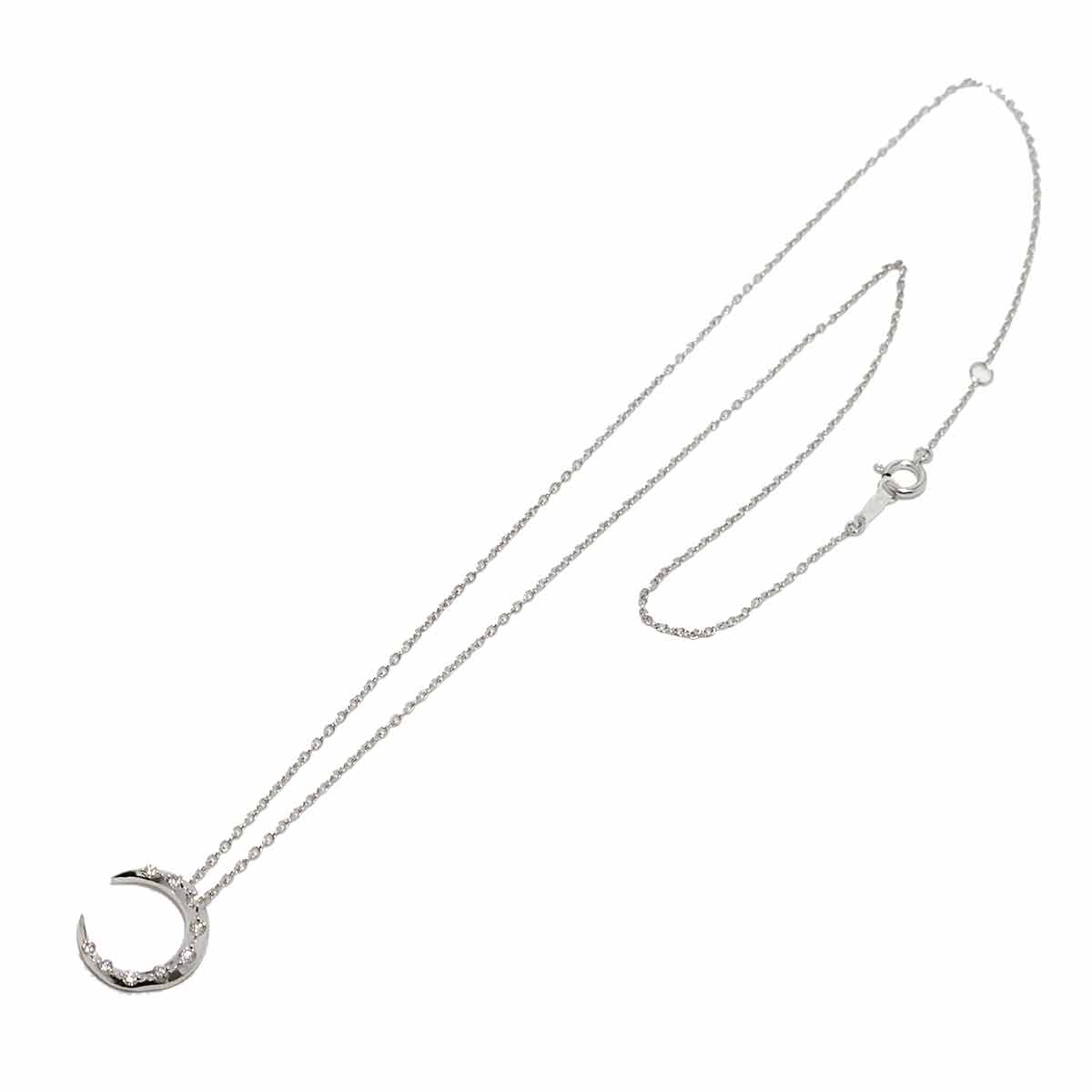 Diamond 0.13ct Moon Necklace 18K White Gold 750