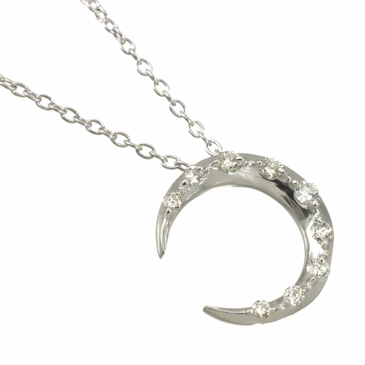 Diamond 0.13ct Moon Necklace 18K White Gold 750