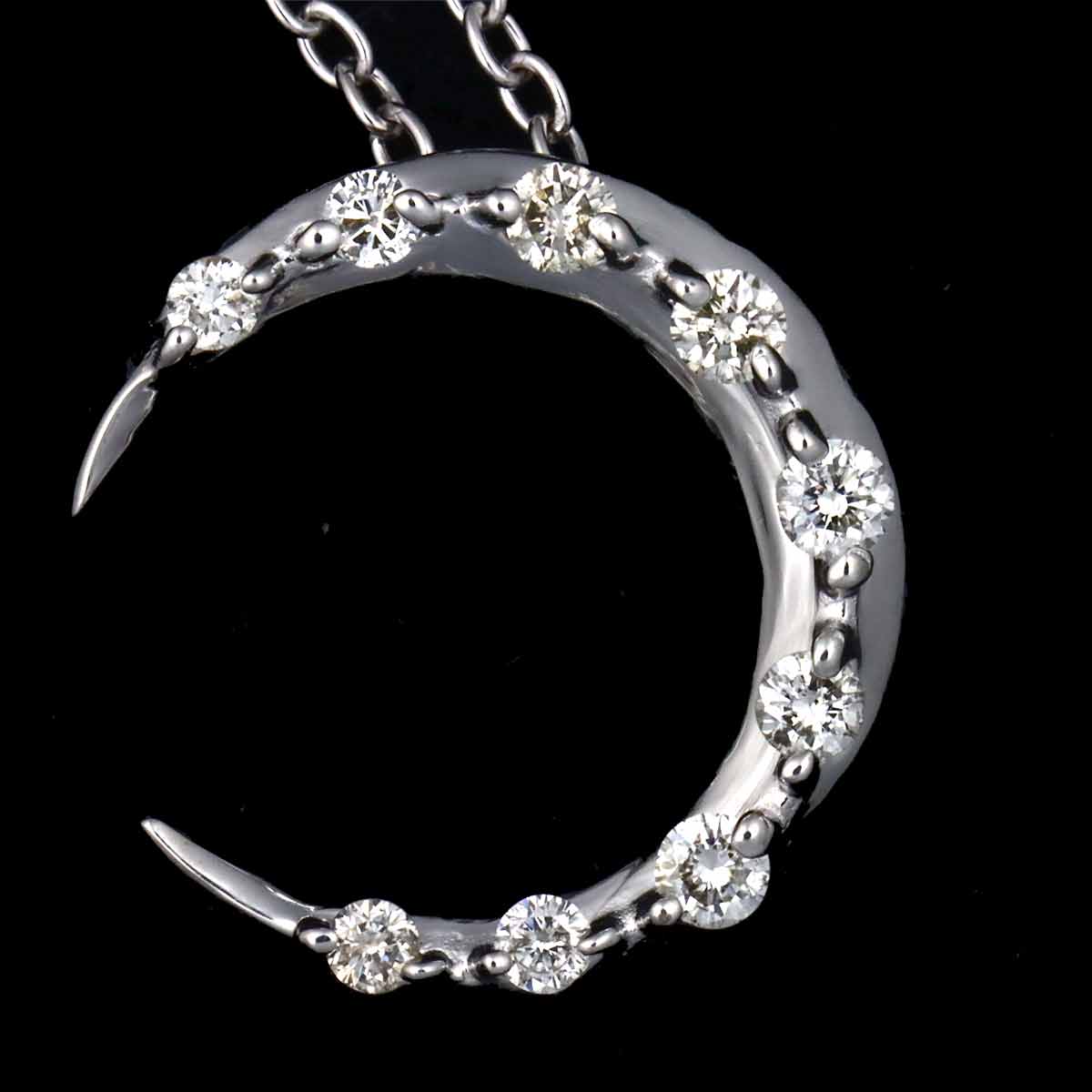 Diamond 0.13ct Moon Necklace 18K White Gold 750