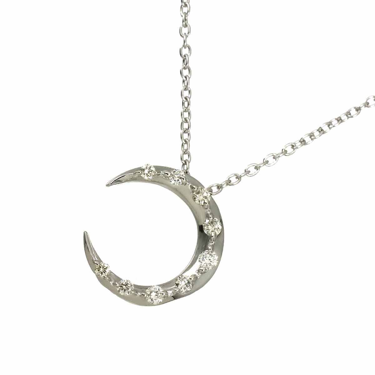 Diamond 0.13ct Moon Necklace 18K White Gold 750