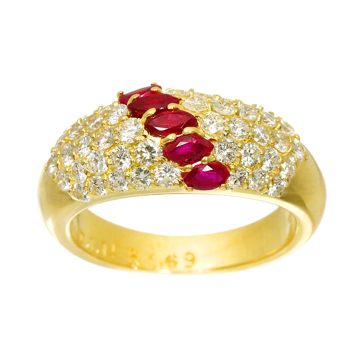 Ruby 0.69ct Diamond 1.14ct Ring 18K YG size6.75-7.25(US)