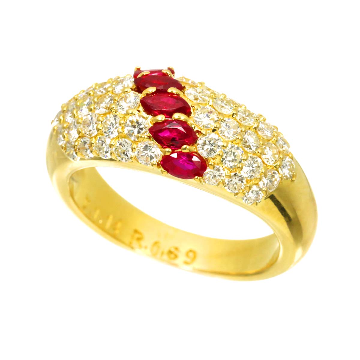 Ruby 0.69ct Diamond 1.14ct Ring 18K YG size6.75-7.25(US)