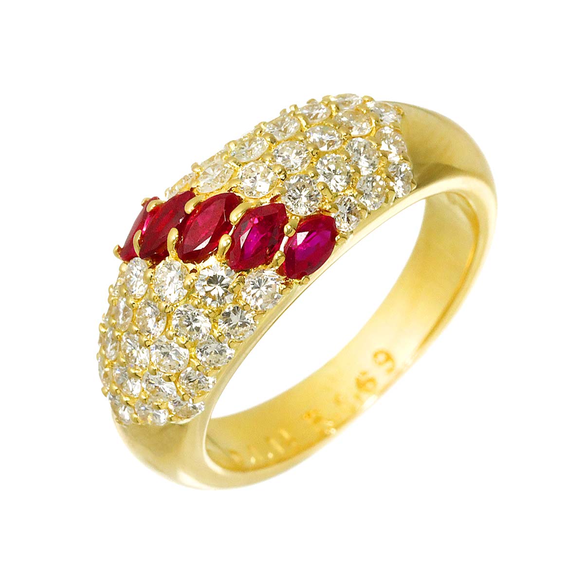 Ruby 0.69ct Diamond 1.14ct Ring 18K YG size6.75-7.25(US)