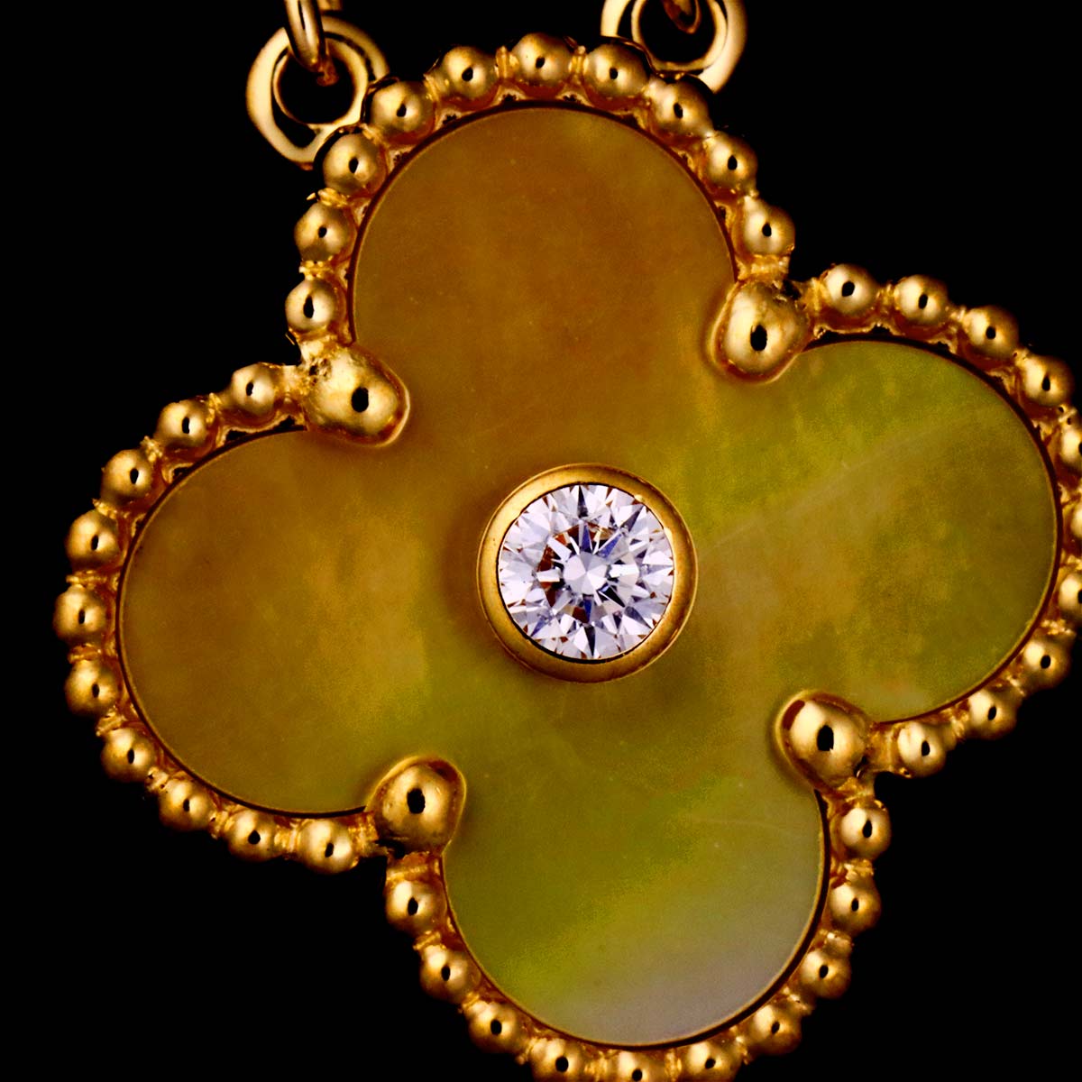 Vintage Alhambra MOP Diamond Necklace 18K YG 750