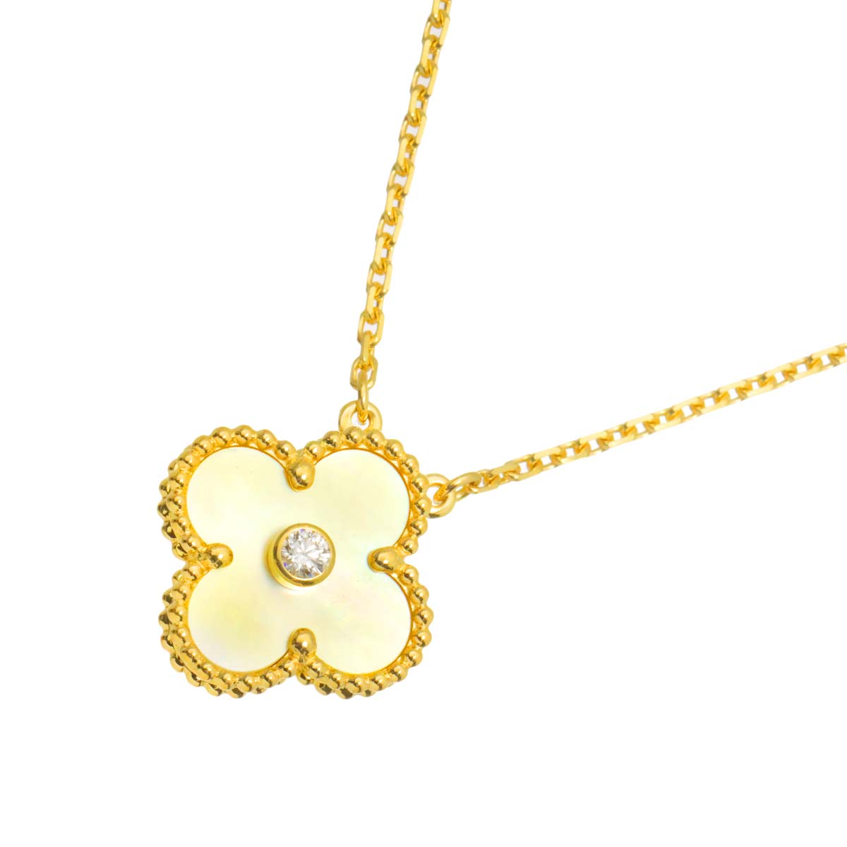 Vintage Alhambra MOP Diamond Necklace 18K YG 750