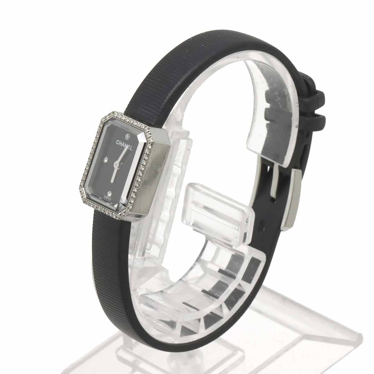 Premiere H2434 Bezel Diamond 4P Rubber Belt Black Dial Ladies