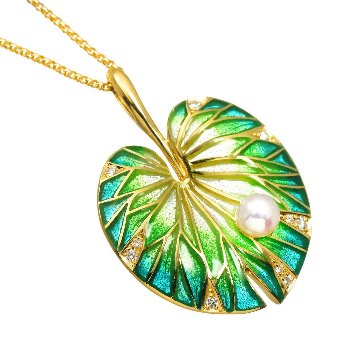 Akoya Pearl 5.3mm Diamond 0.12ct Necklace 18K K18 YG 750