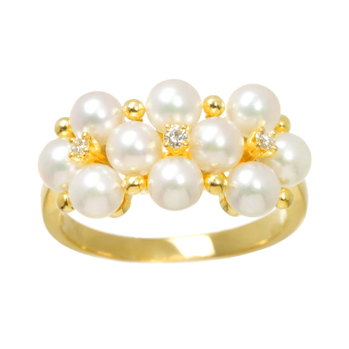 Baby Pearl 4.0mm Diamond Ring 18K YG 750 size5.75-6(US)