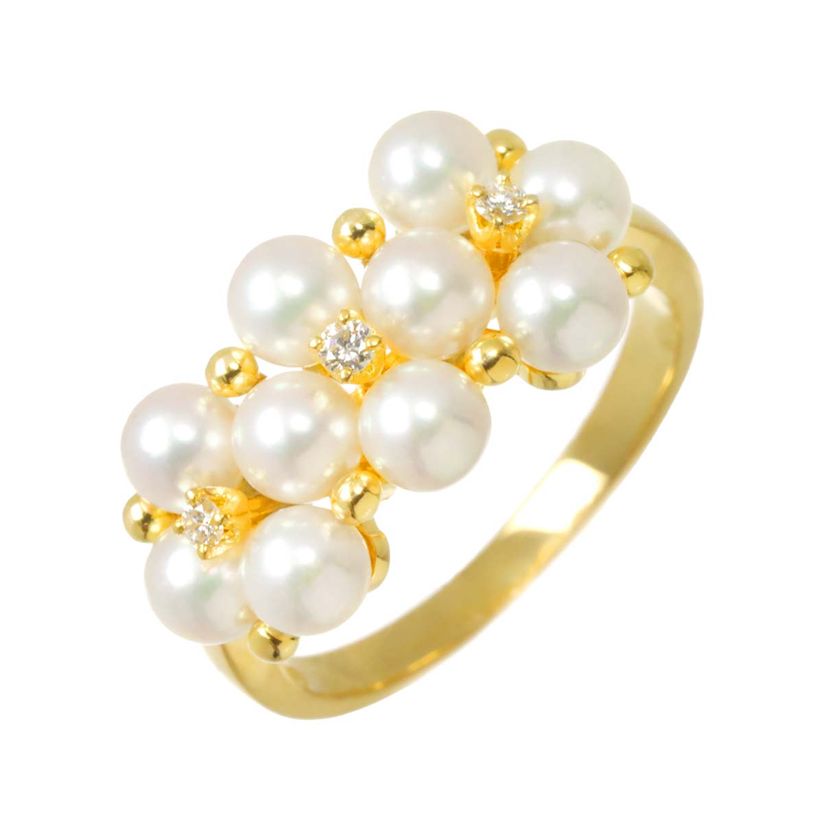 Baby Pearl 4.0mm Diamond Ring 18K YG 750 size5.75-6(US)