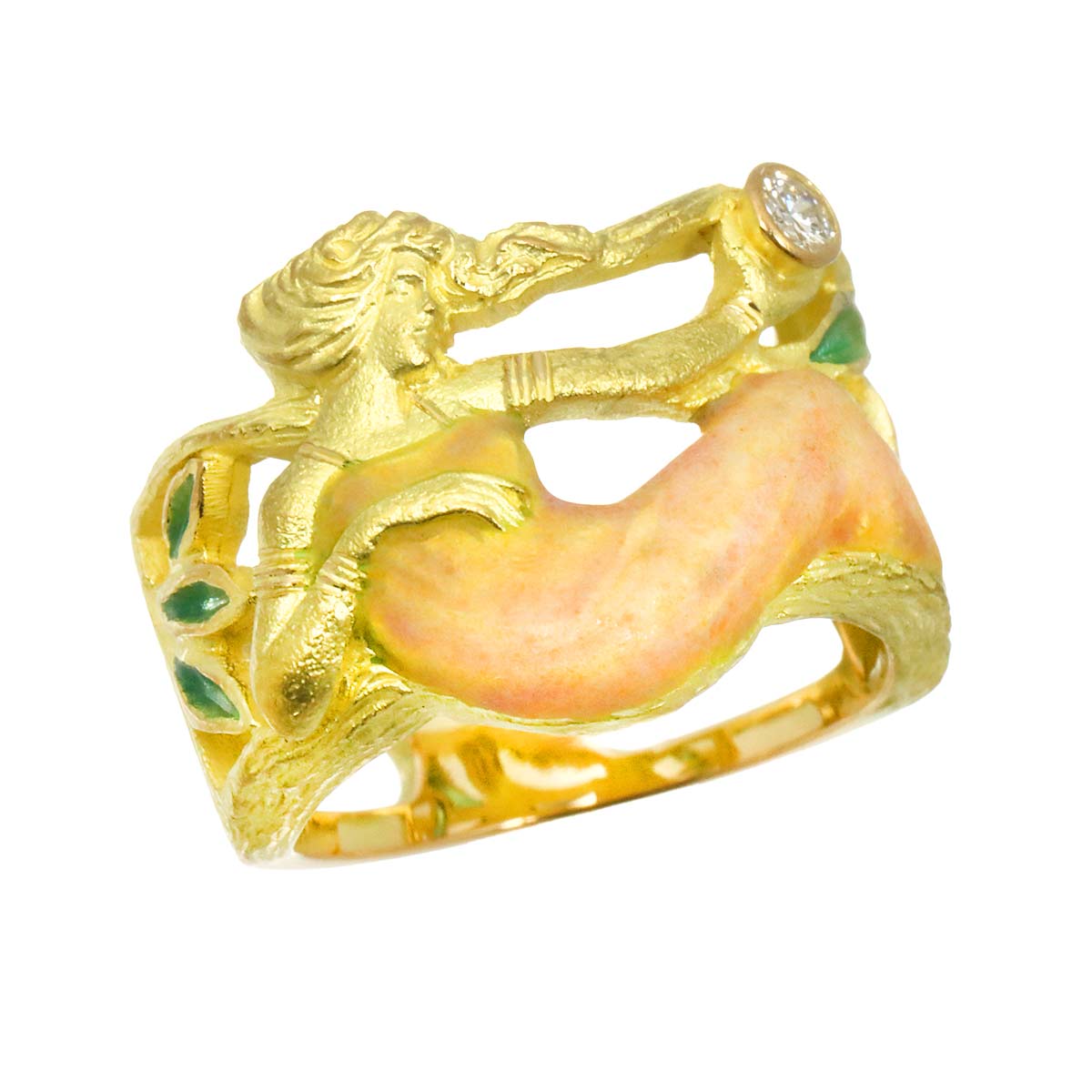 Diamond Enamel Ring 18K YG 750 Size5.25(US)