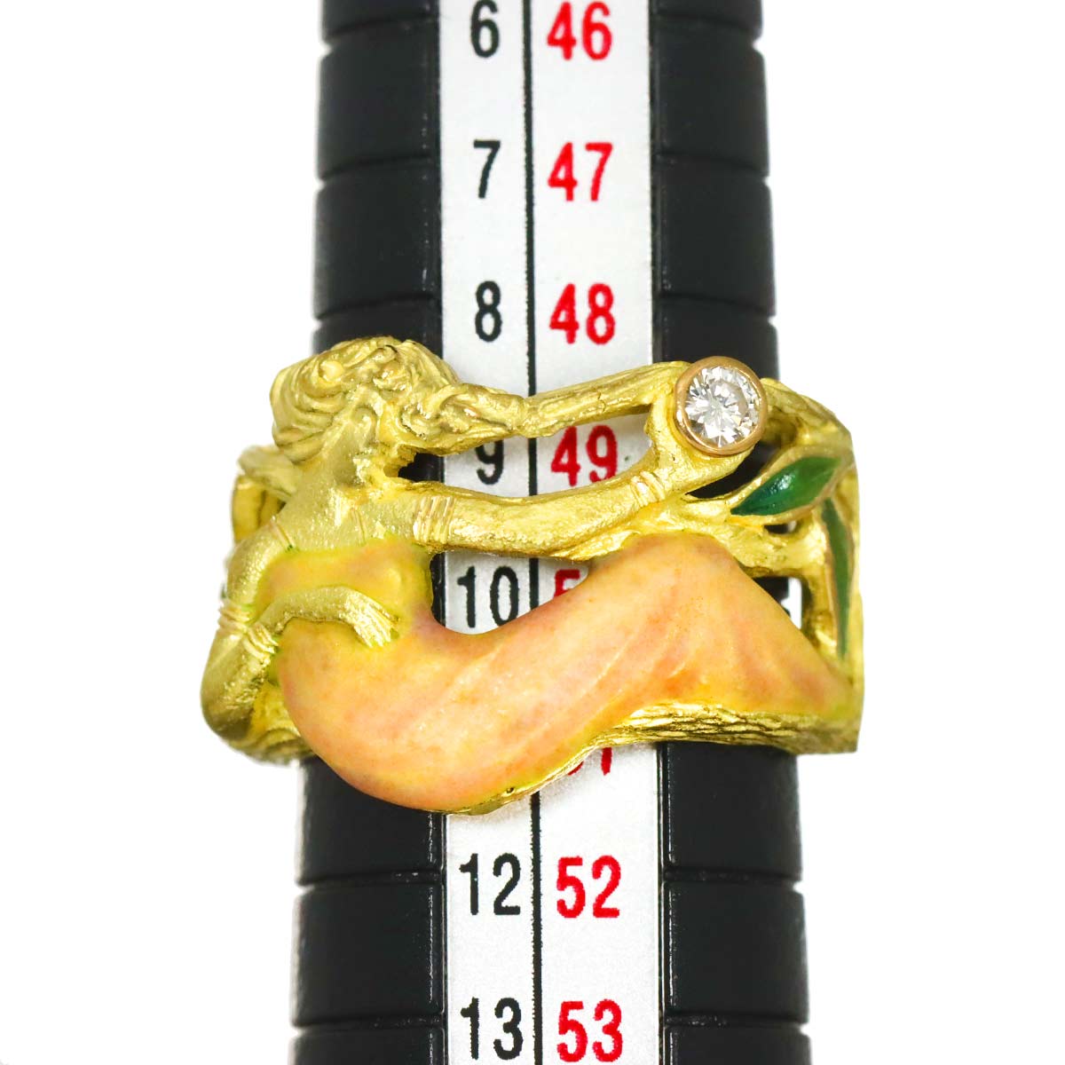 Diamond Enamel Ring 18K YG 750 Size5.25(US)