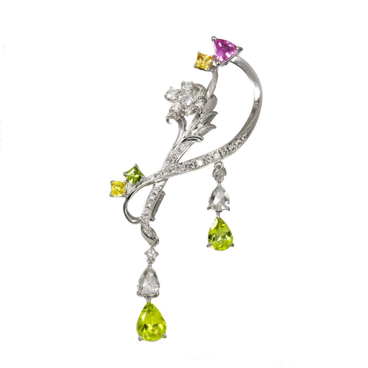 Diamond 1.31ct Peridot Sapphire Brooch 18K WG