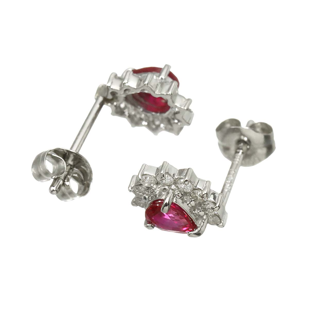 Ruby 0.30ct/0.28ct Diamond 0.14ct/0.14ct Earrings Pierced Pt
