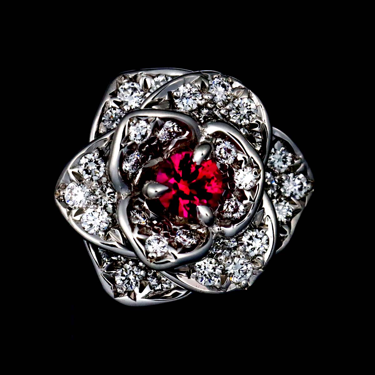 Rose Ruby Diamond Earrings Pierced 18K WG 750