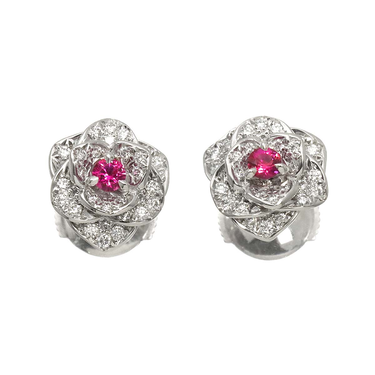 Rose Ruby Diamond Earrings Pierced 18K WG 750