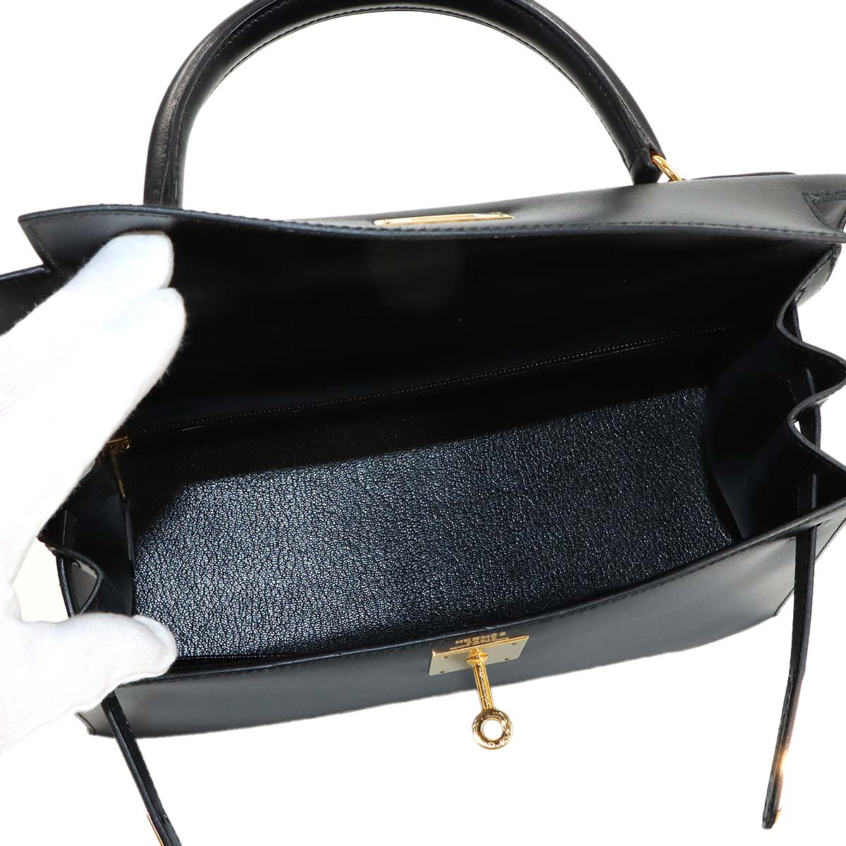 Kelly 28 Box carf Black 2way Hand Shoulder Bag Vintage Purse