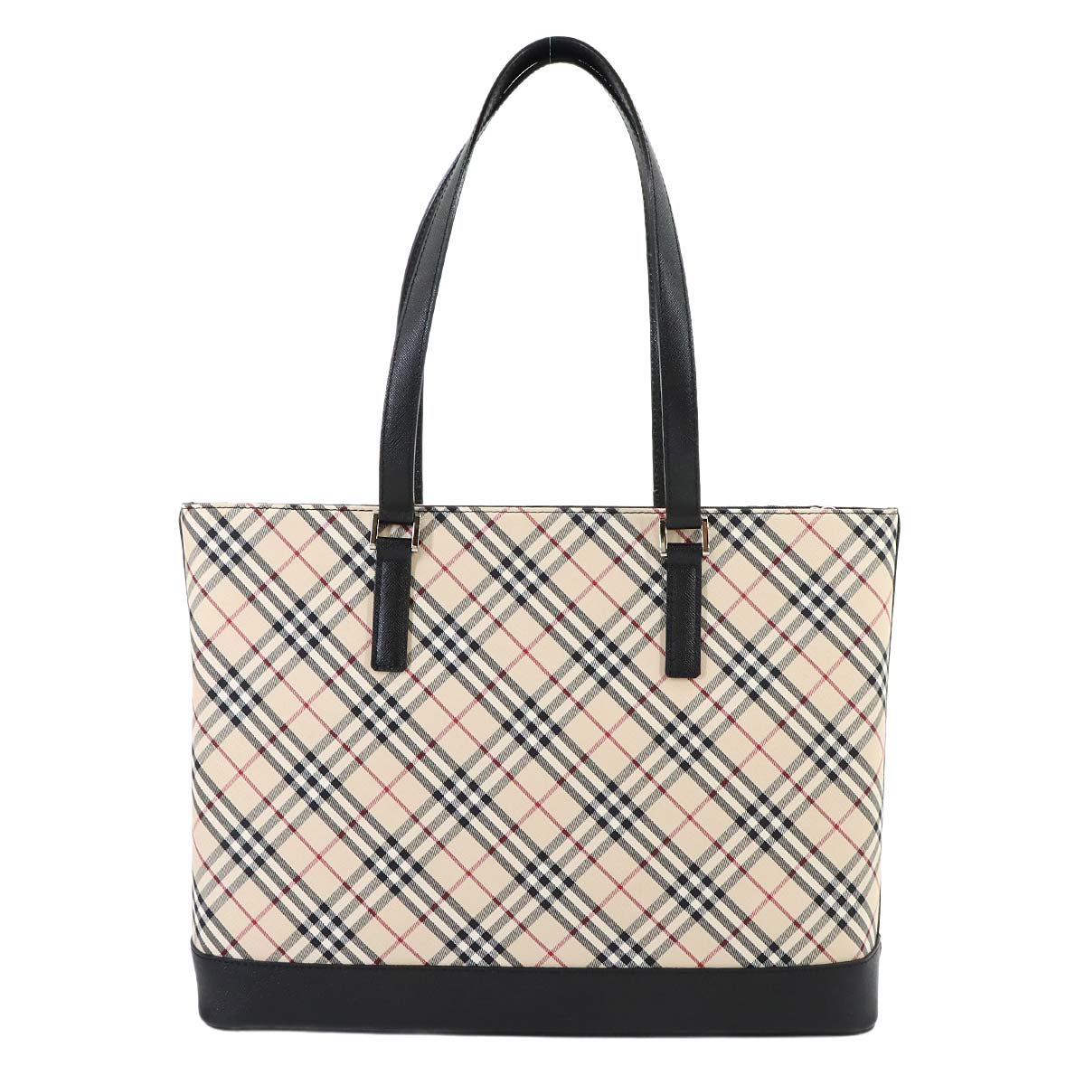Plaid Tote Bag Canvas Leather Beige Black Purse