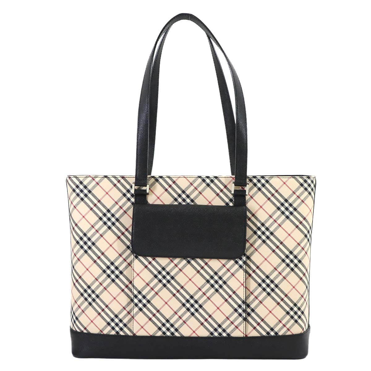 Plaid Tote Bag Canvas Leather Beige Black Purse