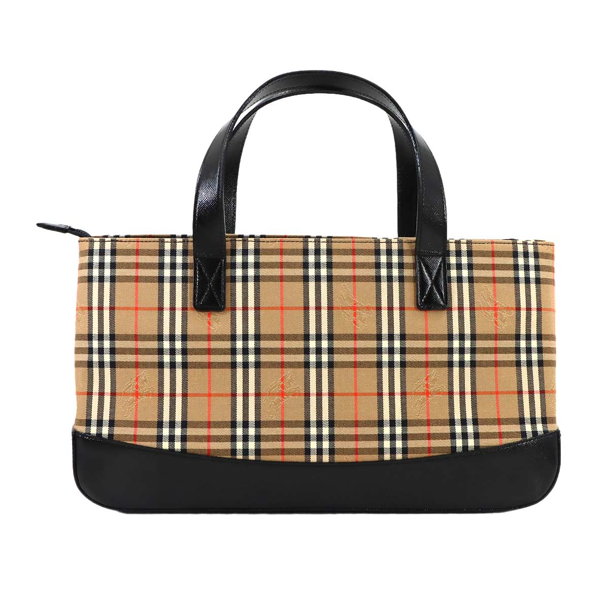 Plaid Hand Bag Canvas Leather Beige Black Haymarket