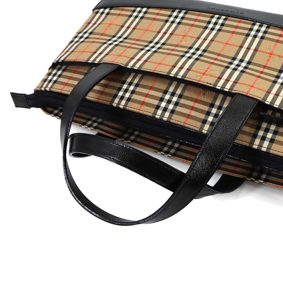 Plaid Hand Bag Canvas Leather Beige Black Haymarket