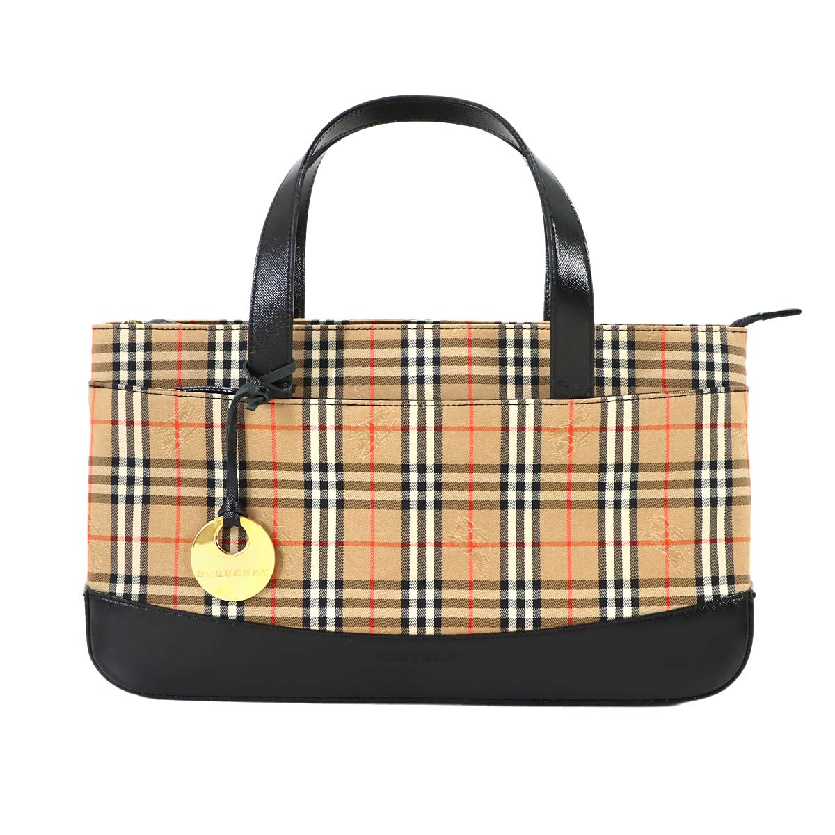 Plaid Hand Bag Canvas Leather Beige Black Haymarket