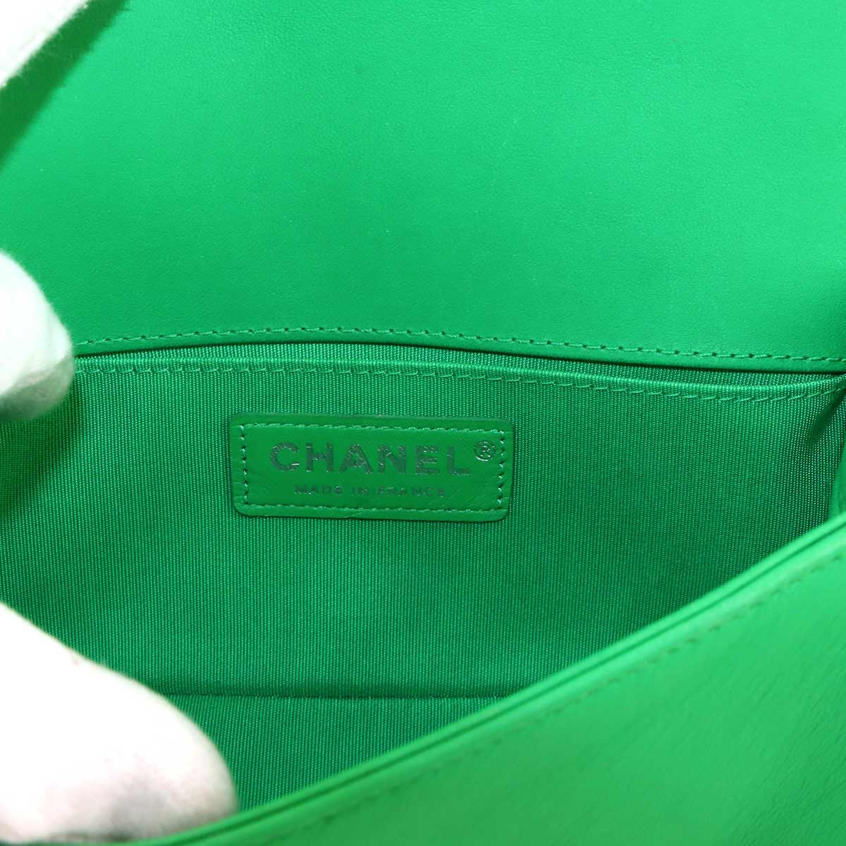BOY CHANEL Small Chain Shoulder Bag Leather Green A67085