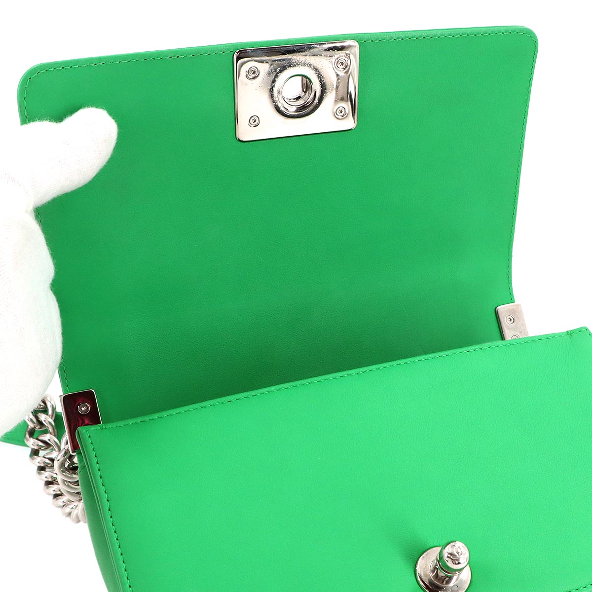 BOY CHANEL Small Chain Shoulder Bag Leather Green A67085