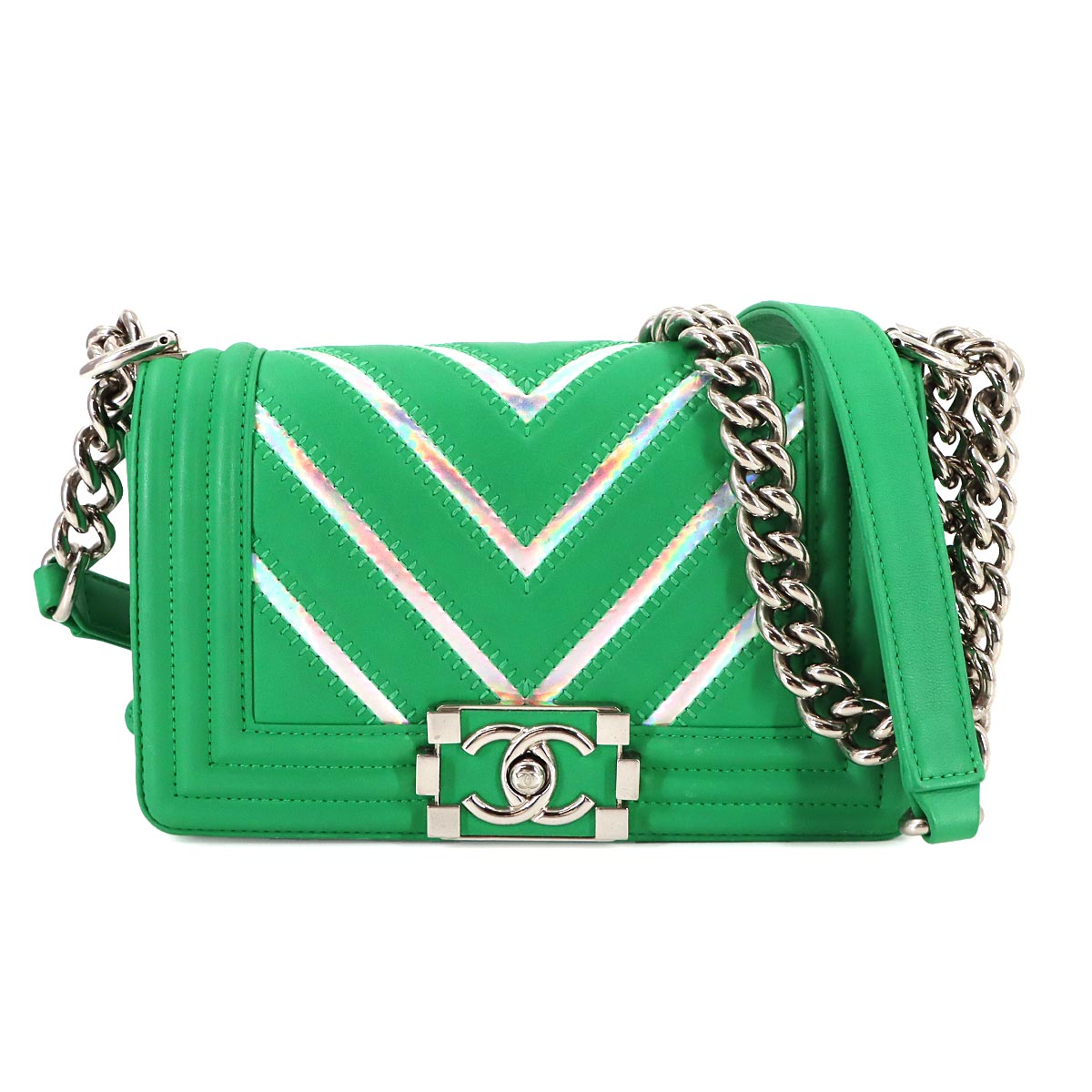BOY CHANEL Small Chain Shoulder Bag Leather Green A67085