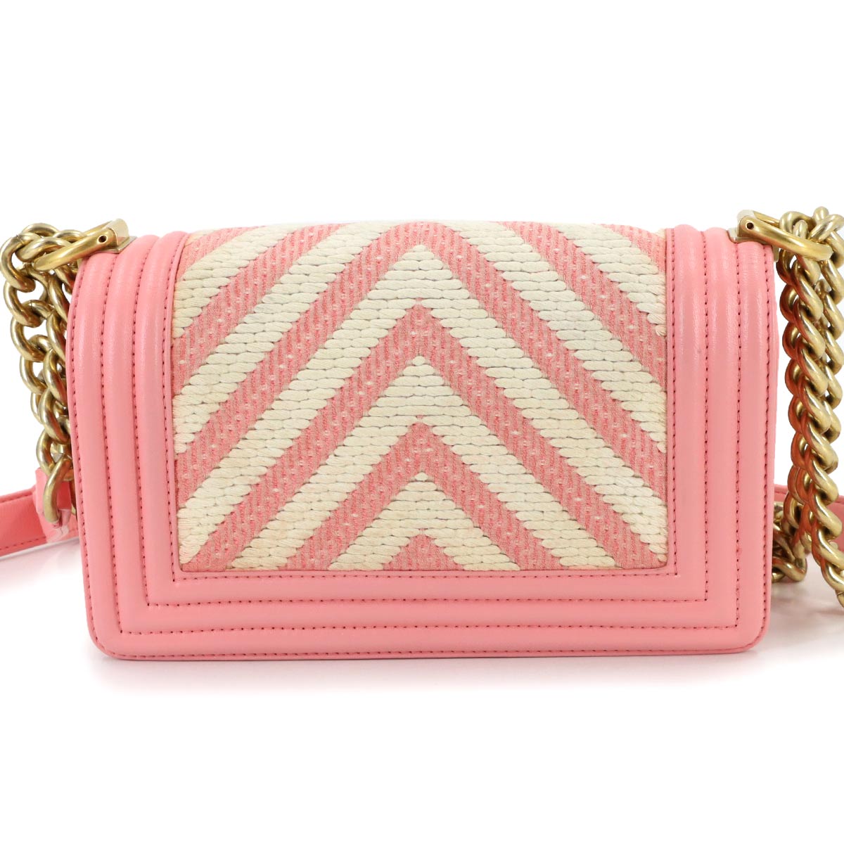 CHANEL BOY CHANEL Small Chain Shoulder Bag Leather Pink A67085 Chevron