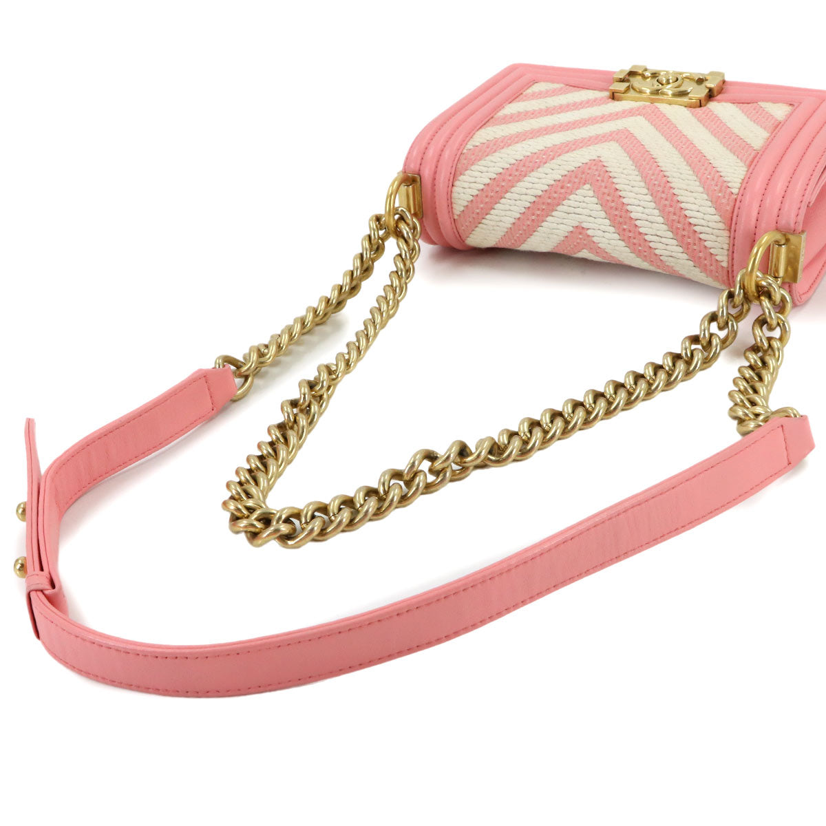 CHANEL BOY CHANEL Small Chain Shoulder Bag Leather Pink A67085 Chevron