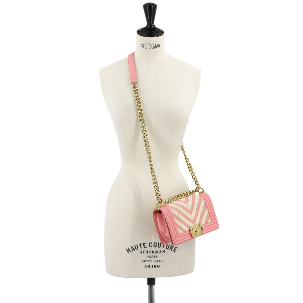 CHANEL BOY CHANEL Small Chain Shoulder Bag Leather Pink A67085 Chevron