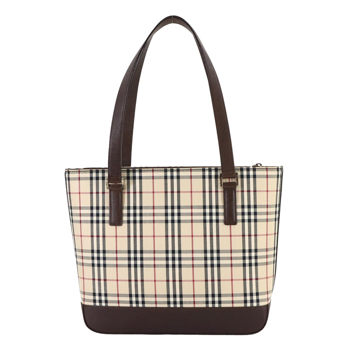 Plaid Hand Bag Canvas Leather Beige Brown Purse