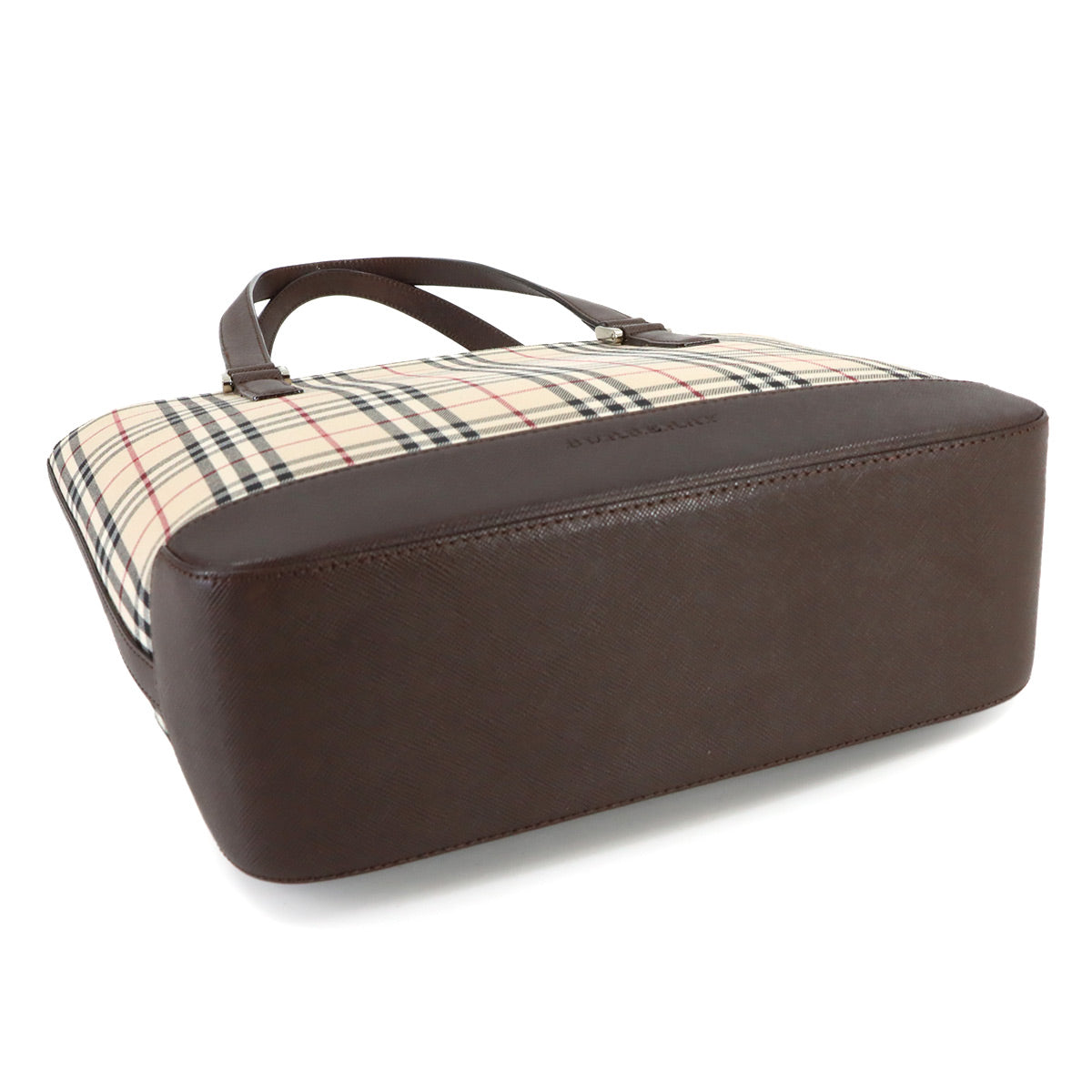 Plaid Hand Bag Canvas Leather Beige Brown Purse