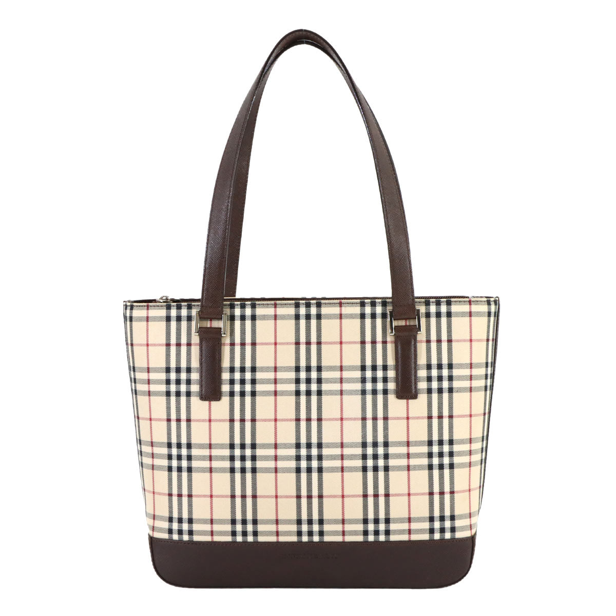 Plaid Hand Bag Canvas Leather Beige Brown Purse
